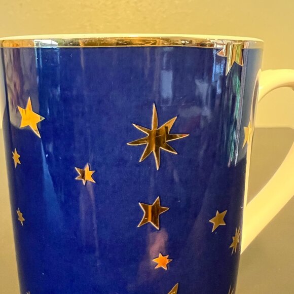 Sakura GALAXY BLUE 14k Gold Stars & Accents Cobalt Blue Fine Porcelain Cup Mug - Picture 11 of 15